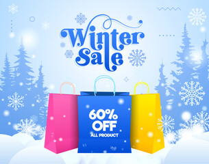 Wall Mural - Winter sale poster template with snowflakes and shopping bags.