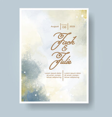 Wedding card invitation template with hand painted watercolor splash