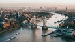 © Theeranan - Aerial view of the Tower Bridge spanning the River Thames in London, United Kingdom.