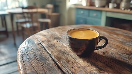 Poster - Cup of Black Coffee on Wooden Table : Generative AI