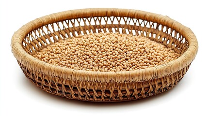 Cleaned Millet in a Bamboo Bowl isolated on white background : Generative AI