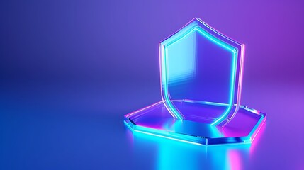 Poster - A vibrant, neon shield symbolizing protection and security against digital threats, set on a glowing background.