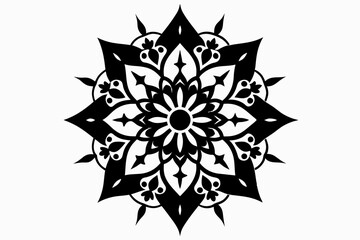 Ornamental luxury mandala silhouette black on white background vector art illustration