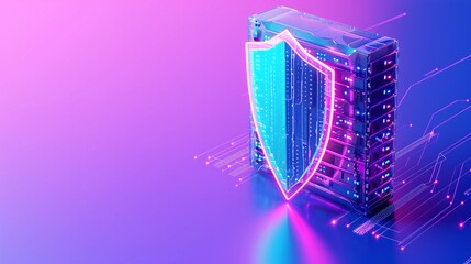 Poster - Abstract illustration of cybersecurity with a glowing shield, representing data protection and digital security concepts.