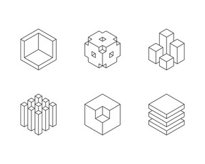 Poster - black and white cube logo, geometric vector design. set box logotype company, trendy techno emblem i