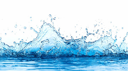 Wall Mural - Blue Water Splashing and Creating a Dramatic Crown of Droplets Against a White Background