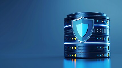 Poster - Digital representation of a secure server with a shield symbolizing data protection and cybersecurity.