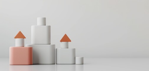 Poster - Minimalist arrangement of abstract geometric blocks in pastel colors on a clean background. Perfect for modern design themes.