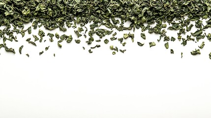 Poster - Border from Dry Green Tea Leaves isolated on White Background : Generative AI