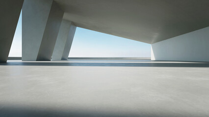 Fototapete - 3d render of empty concrete interior space with sun light,  Abstract architecture with cement structure for car presentation