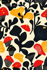 Poster - Mushroom & Leaf Pattern.