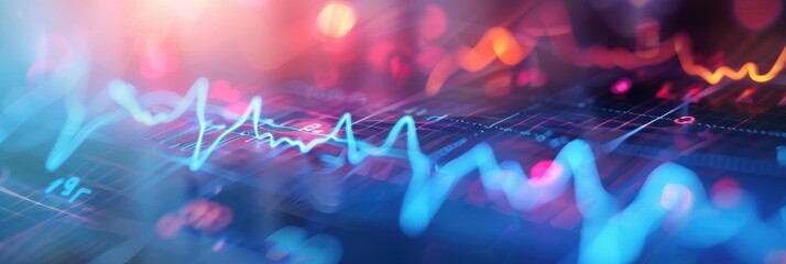 Poster - Abstract digital visualization of a financial graph with glowing lines and vibrant colors, representing data trends and analysis.