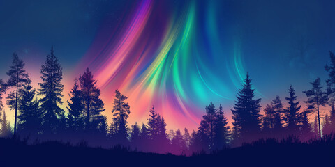 Wall Mural - Northern landscape at night with aurora in the sky part 4 