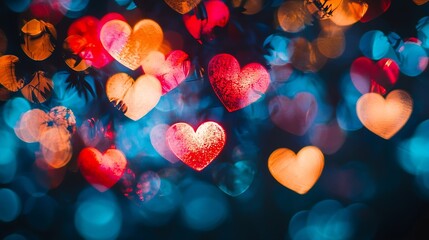 Poster - Colorful Heart Shaped Bokeh : Generative AI
