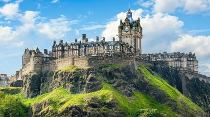 Wall Mural - The famous Edinburgh Castle perched on a hill overlooking the city, Scotland.