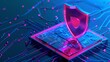 © Tackey - Futuristic microchip with digital shield symbolizing cybersecurity and protection against cyber threats.