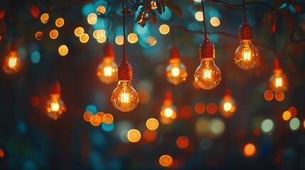 Poster - Light Bulbs at Night Bokeh : Generative AI