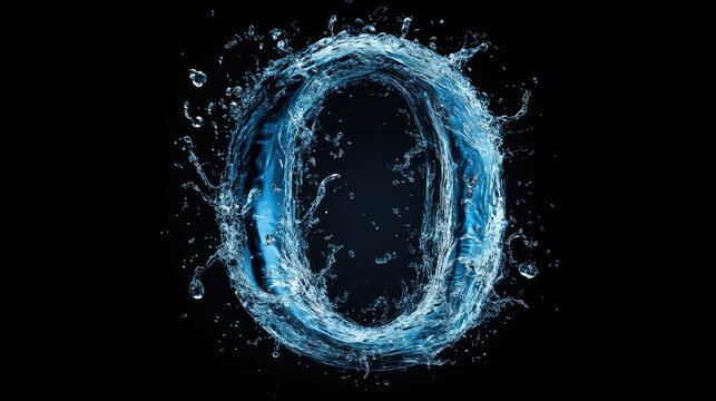 The number 0 made from a swirling water splash, fluid and graceful.