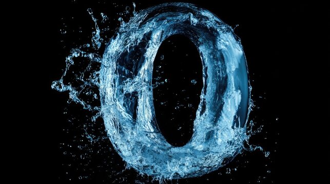 The number 0 made from a swirling water splash, fluid and graceful.