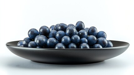 Poster - Branch of RIpe Grapes on Black Plate isolated on white background : Generative AI