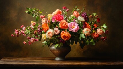 An elegant floral arrangement in a contemporary vase, captured in a still life.