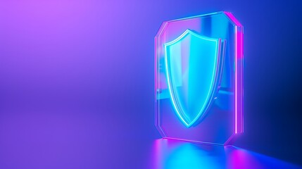 Sticker - Futuristic shield design illuminated with blue and pink neon lights, symbolizing protection and security in a digital age.