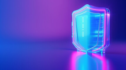 Poster - Futuristic shield design with neon glow, ideal for concepts of security, protection, and technology in digital environments.