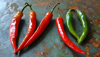 Vibrant red peppers beautifully arranged on a rustic wooden surface