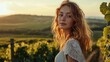 © sirisakboakaew - A beautiful Croatian girl with soft curls, posing elegantly in a vineyard overlooking rolling hills in Istria