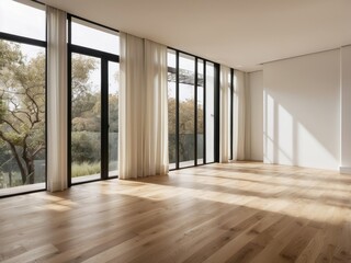 Wall Mural - Modern Interior Room With Large Windows and Hardwood Flooring