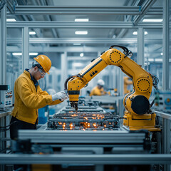 cyber robot to control industrial robot arms in factories the automated production