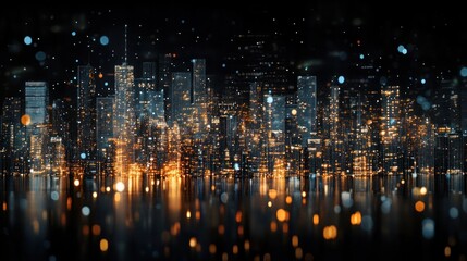 Cityscape at Night with Glittering Lights