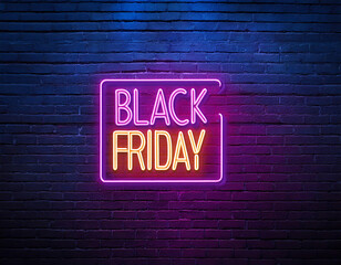 Wall Mural -  Black Friday sale neon banner, against a brick wall background with copy space, perfect for_1(82)