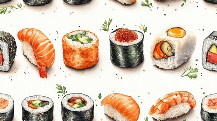 Wall Mural - Sushi Seamless Pattern.