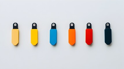 Poster - Vibrant Assortment of Diverse Colored USB Flash Drives on Plain Background