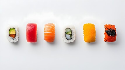 Aufkleber - Artfully Arranged Sushi Pieces on a Clean White Background
