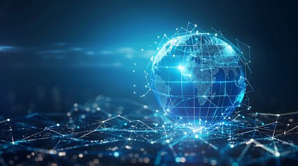 Fototapete - Futuristic digital representation of a globe engulfed in interconnected lines and dots, symbolizing the global network and connectivity of the digital world.