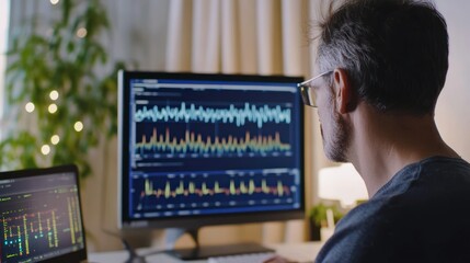 Wall Mural - Man Analyzing Data on His Computer