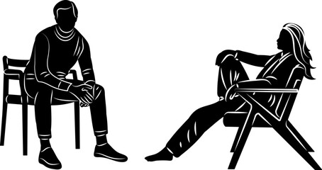 Wall Mural - man and woman sitting silhouette, vector