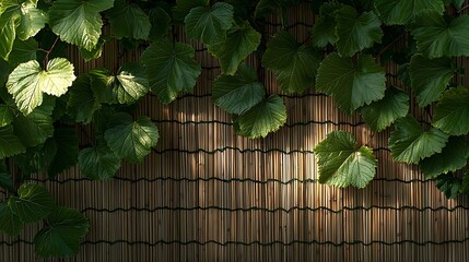 Poster - Linden Tree Leaves on Bamboo Mat : Generative AI