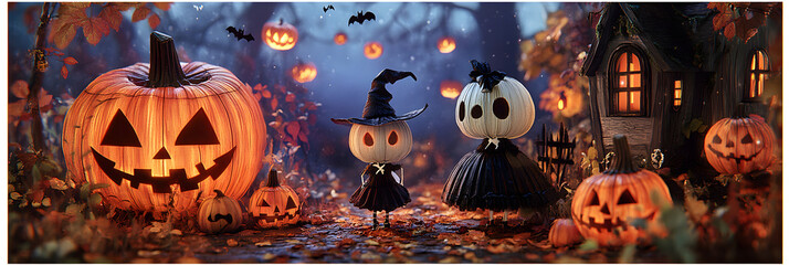 Poster - halloween background set with 3D characteres