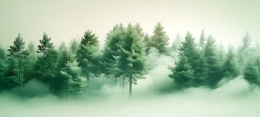 Forest with dust and fog, illustration background, AI generated wallpaper