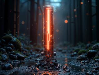 Poster - Futuristic cyberpunk energy element,  power generator. generative AI