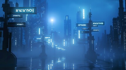 Poster - digitally rendered futuristic cityscape at night neon lights illuminate the streets creating a vibra