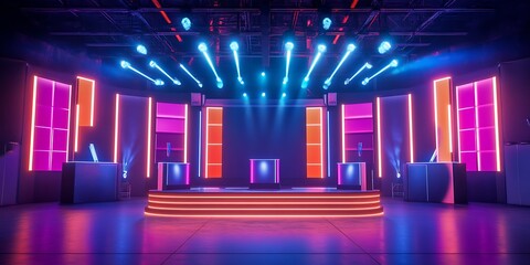 Grand stage with spotlights and starry backdrop
