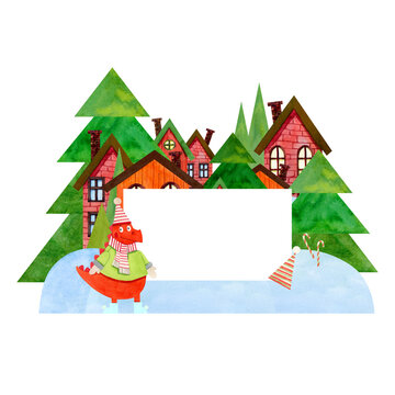 Dinosaur and Christmas Trees Frame Template.
