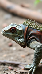 Canvas Print - A lizard with a red tongue is sitting on a branch