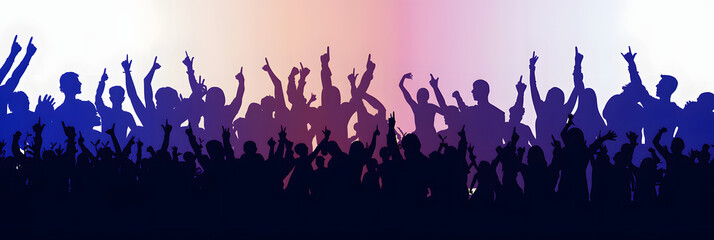 Canvas Print - Crowd of people silhouette, cheerful fans people. Big event, concert or sport. Vector illustration