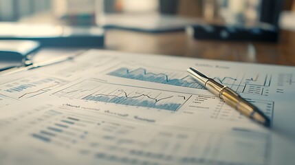 Poster - Financial Data Charts and a Pen on a Desk