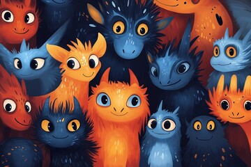 A group of adorable, colorful creatures with big eyes and friendly smiles.